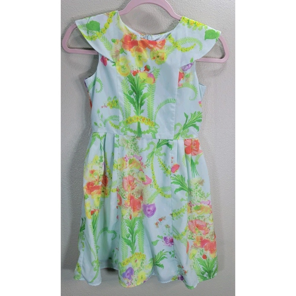 Baker by Ted Baker Girls Floral Dress Size 10 Youth Blue Watercolor Party Easter